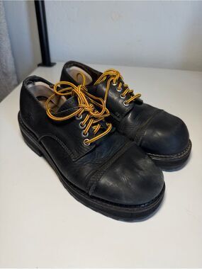 Vintage BED|STÜ Black Leather Cap Toe Oxfords Chunky Lug Sole Work Shoes 8